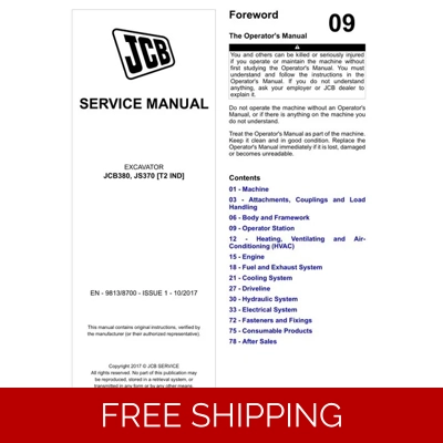 JCB JS 380, JS 370 [T2 IND] EXCAVATOR SERVICE REPAIR MANUAL